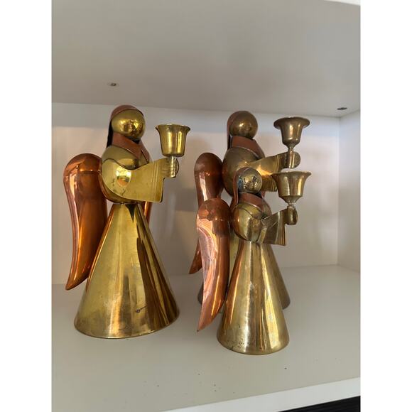 Vintage Set of 3 Brass Copper Angel Candle Holders Holiday Table Decor - Picture 2 of 14